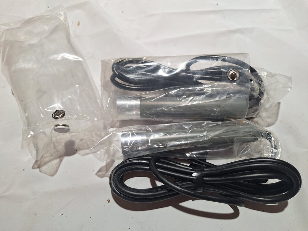 NOS Pair Akai ADM-11 Dynamic Microphones 5K Ohm w/ Original Stands Bags Japan